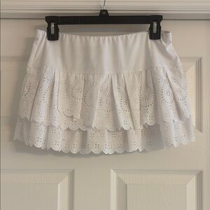Lucky In Love Laser Bloom White Eyelet Tiered Skort
